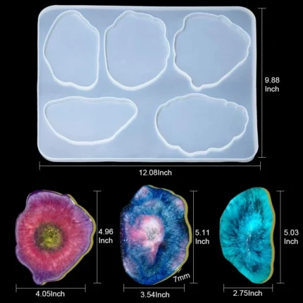 5-Piece Multi-Shape Silicone Coaster Mold for Resin