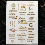 Travel Theme Embossed Sticker Sheet A4 – Gold Foil Stickers for Resin Art & Crafts